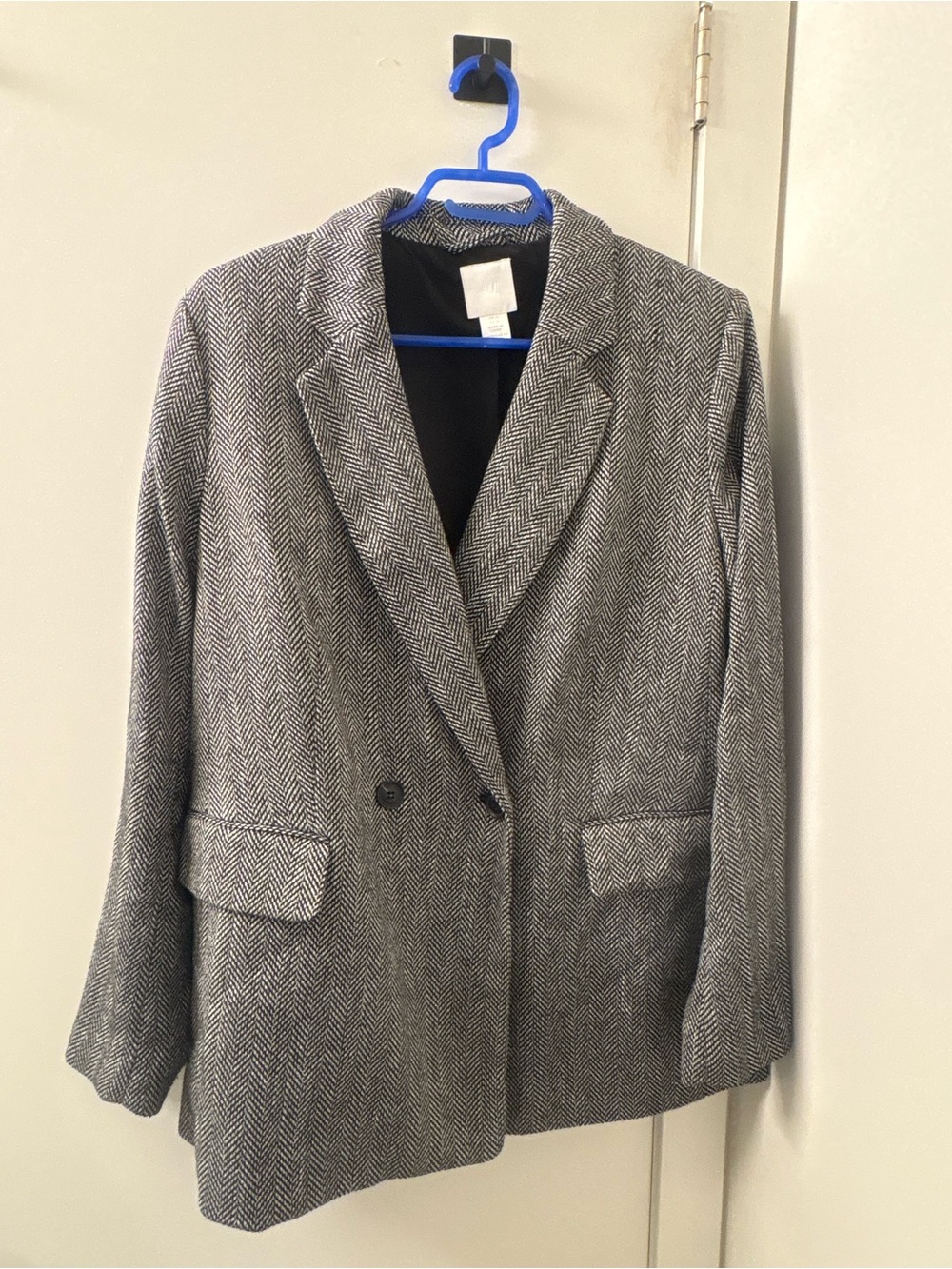 H&M Grey Herringbone Double-Button Blazer Jacket
